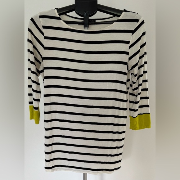 Colette | Black & White Stripe 3/4 Sleeve Tee w/ Green Cuff | Size M - Picture 2 of 4